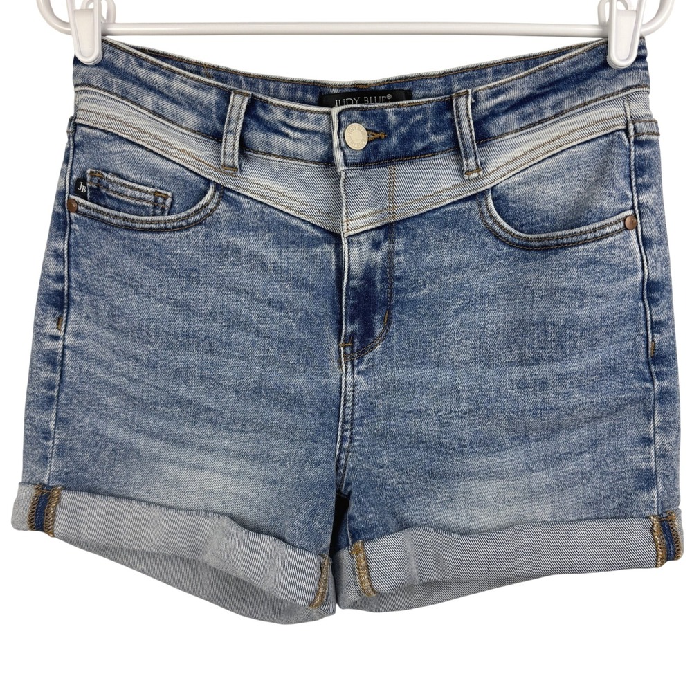 Judy Blue Women's Distressed Acid Wash Denim Cuffed Shorts Size Medium
